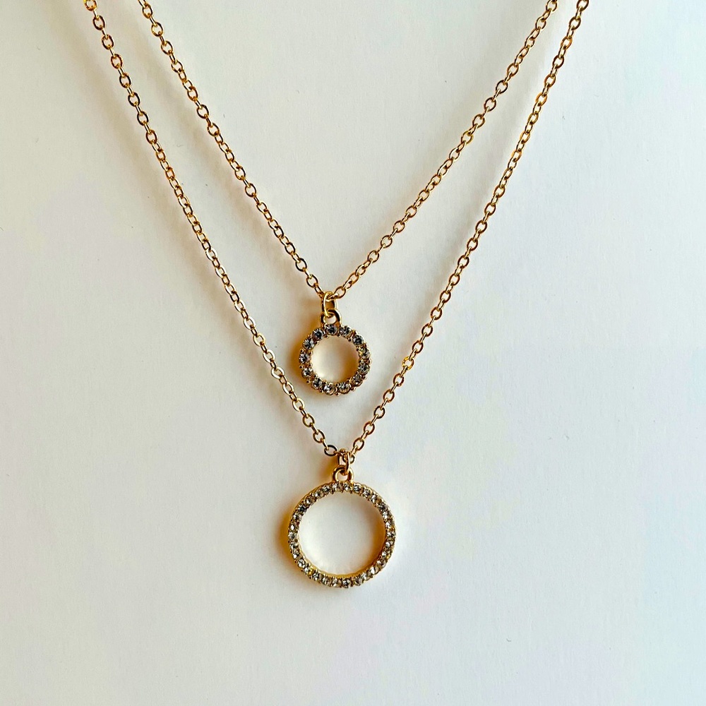 Double loop gold plated necklace, crystal beads